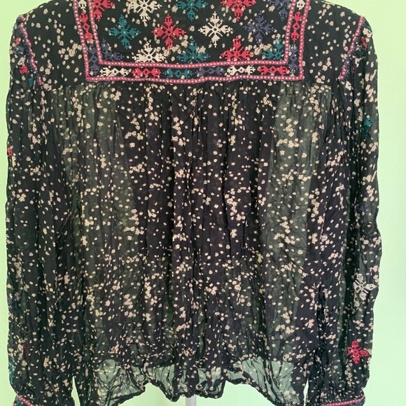 Isabel Marant Blouse Sz 36 S Black Embroidered Boho Tunic Holiday Snowflakes - Picture 8 of 15